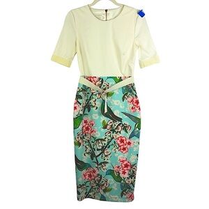 Ted Baker London sheath dress short sleeve zip back garden print dress  Sz 2